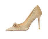 Bow Knot Suede Stiletto Pumps EU 33 / Wheat / 10CM